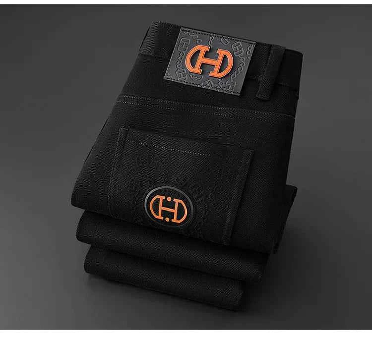 Men's Black Slim Stretch Jeans – Luxury Printed Casual Denim Pants