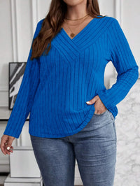 Women's Plus Size V-Neck Sweater – Solid Color Long Sleeve Pullover Top