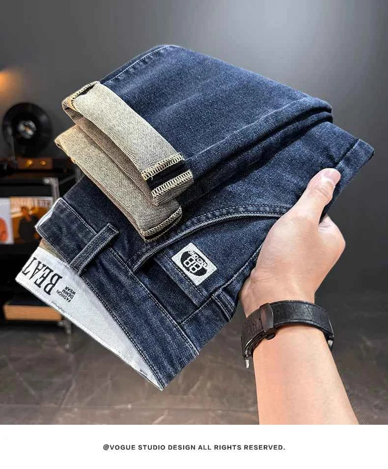 Men's Belted Straight Stretch Jeans – Korean Fashion Casual Denim Pants