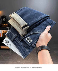 Men's Belted Straight Stretch Jeans – Korean Fashion Casual Denim Pants