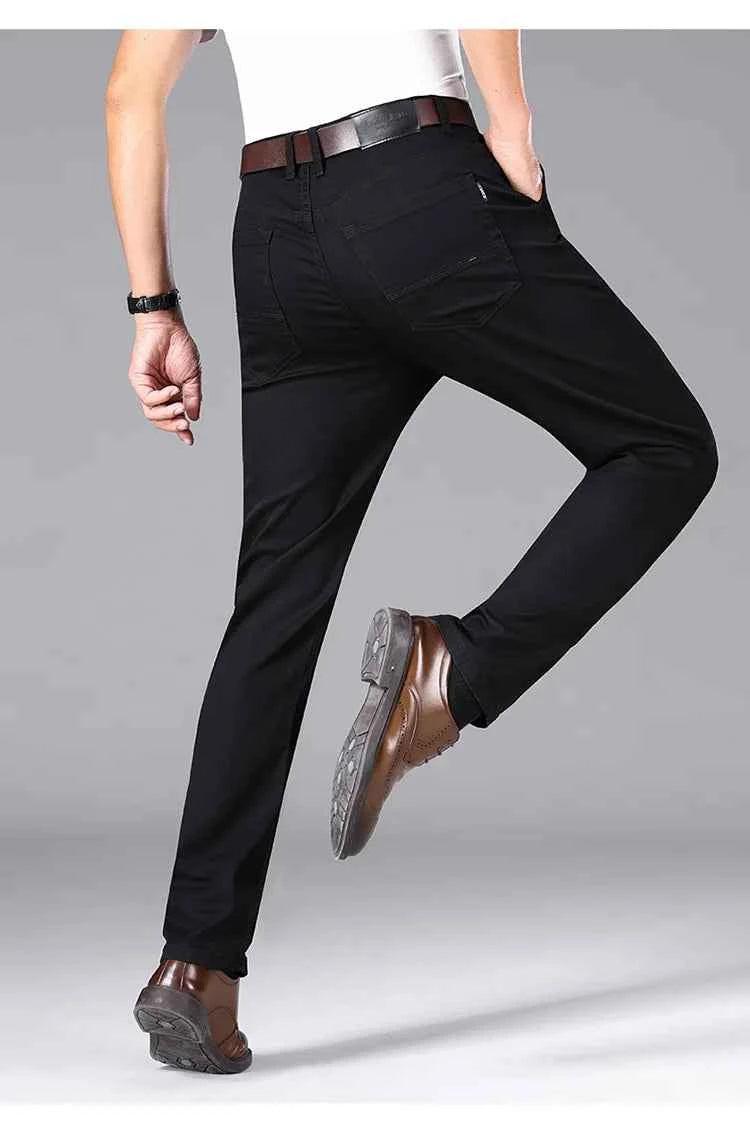 Men's Black Stretch Straight Jeans – Thin Breathable Business Casual Pants