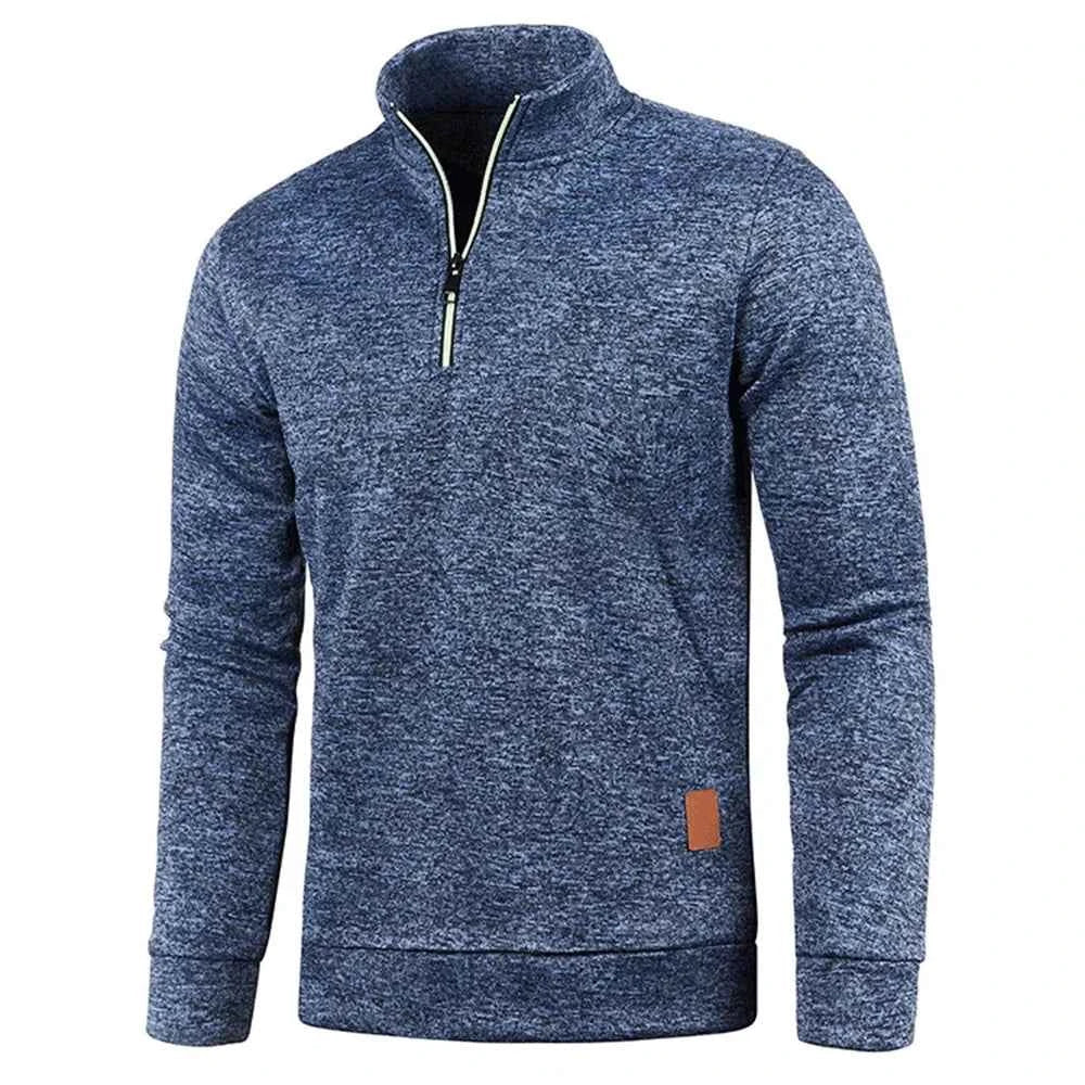 Men's Half Zipper Turtleneck Sweatshirt – Thick Pullover Turtleneck Autumn Outdoor Solid Color Top