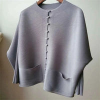 Women's Bat Sleeve Pleated T-Shirt Jacket – Loose Fit Single Breasted Top