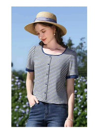 I BELIEVE YOU Women's Striped Slim Knit Top – Casual Retro Summer Round Neck Tee
