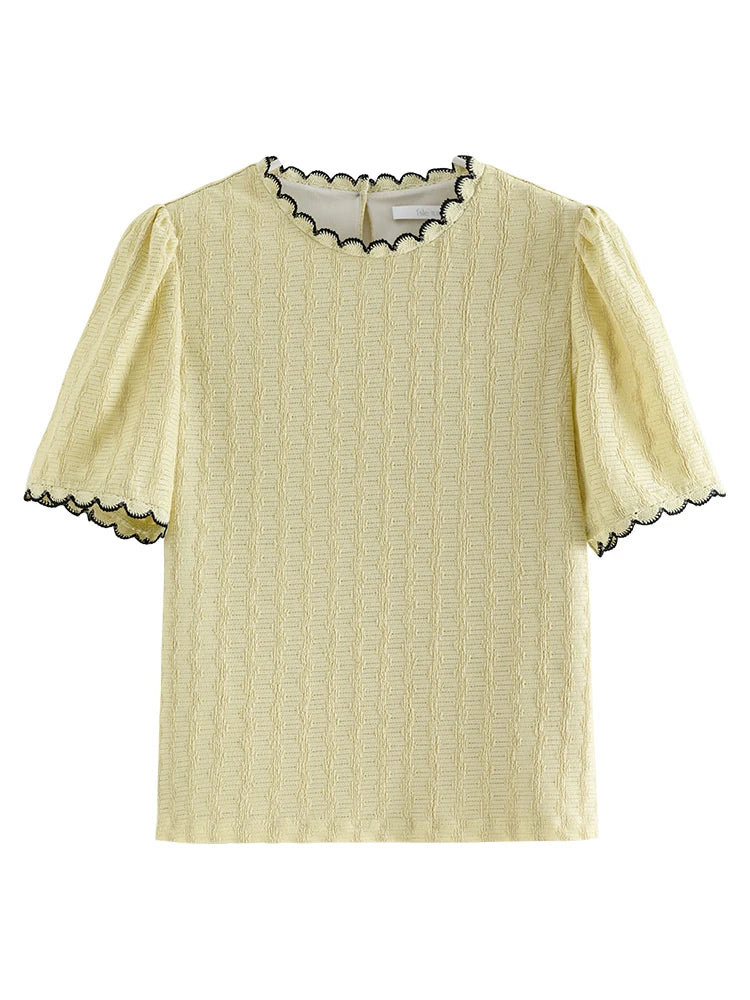 Women's French Lace Knitted Top – Chic Short Sleeve Summer Shirt 2024