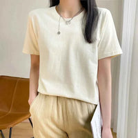 Women's Loose Cotton O-Neck T-Shirt – Casual Summer Short Sleeve Tee