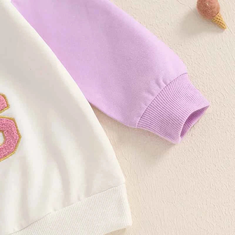 Kids Embroidered Letter Sweatshirt – Long Sleeve Crew Neck Pullover for Boys & Girls