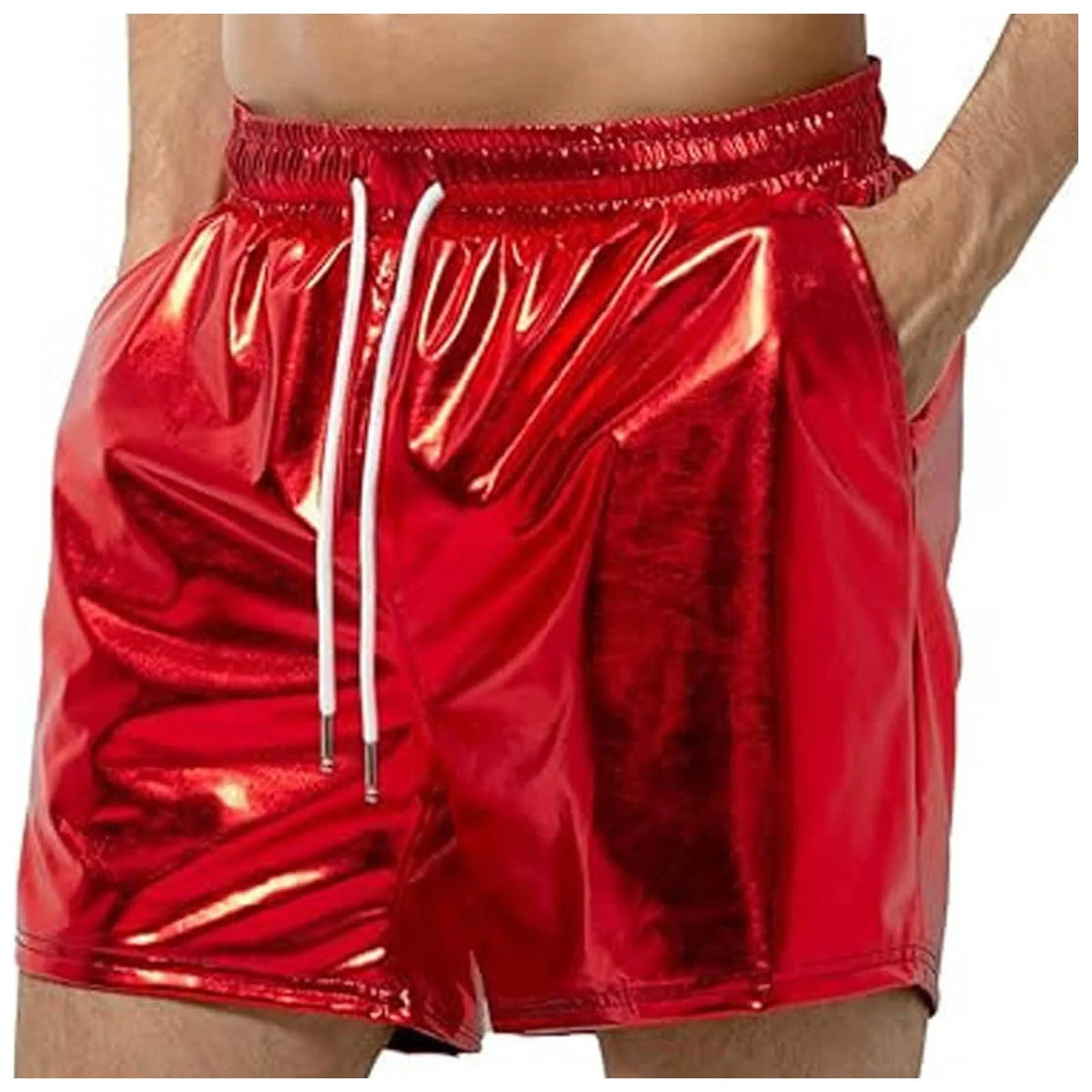 Men's Metallic Shiny Beach Shorts – Sparkly Elastic Waist Summer Hot Pants