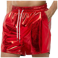 Men's Metallic Shiny Beach Shorts – Sparkly Elastic Waist Summer Hot Pants