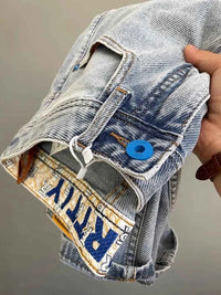 Men's Light Blue Embroidered Jeans – Slim Fit Vintage Washed Casual Pants