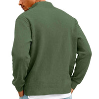 Men's Waffle Long Sleeve Polo T-Shirt – Casual Loose Fit Zipper Collar Sweatshirt