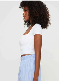 Women's Y2K U-Neck Crop Top – Slim Short Sleeve Casual Tee