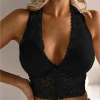 Women's Plus Size Lace Crop Top – Deep V-Neck Embroidery Y2K Summer Top