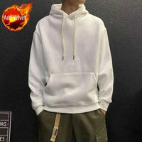 Men's Green Fleece Hooded Sweatshirt – Solid Color Casual Pullover Hoodie