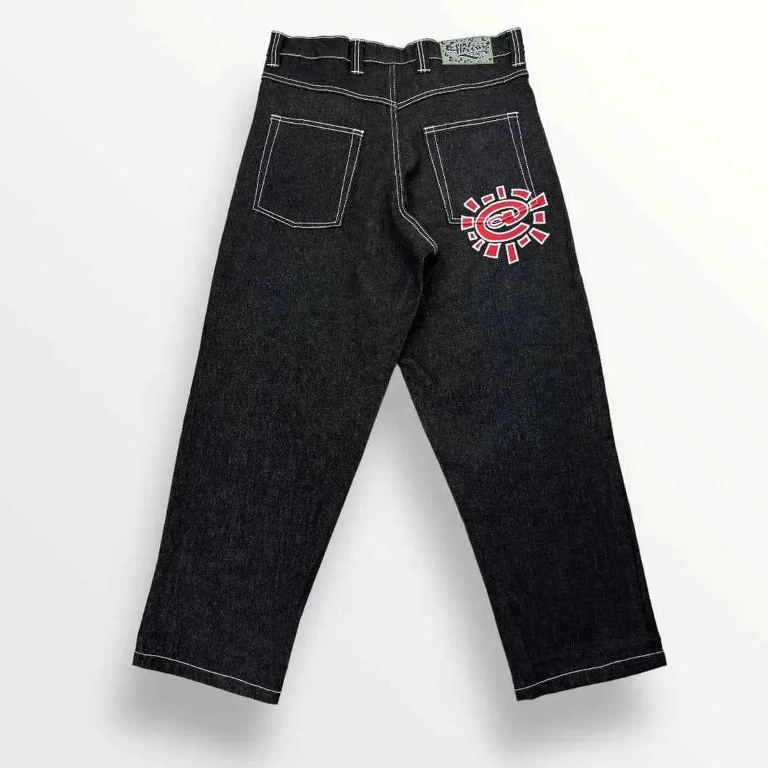 Men's Printed Embroidered Straight Jeans – Trendy Black Streetwear Denim Pants