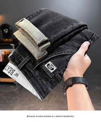 Men's Belted Straight Stretch Jeans – Korean Fashion Casual Denim Pants