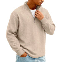 Men's Waffle Long Sleeve Polo T-Shirt – Casual Loose Fit Zipper Collar Sweatshirt