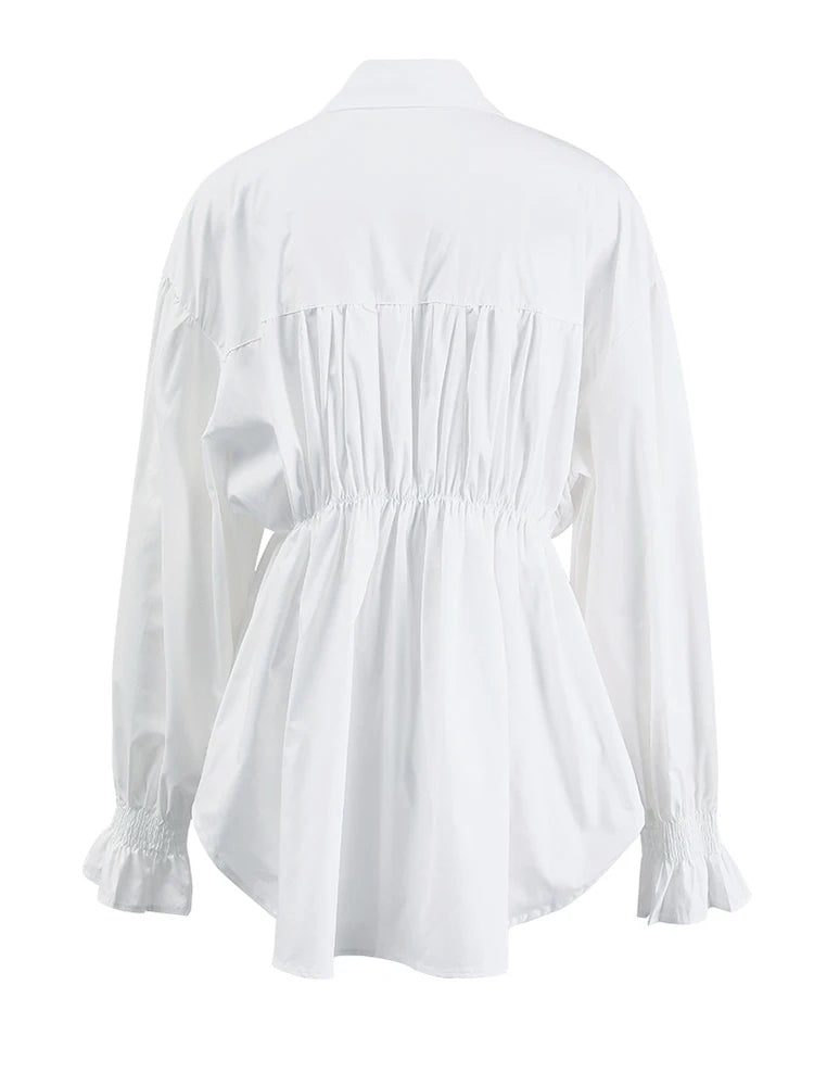 Women's Striped Denim Spliced Blouse – Elegant Lapel Long Sleeve Shirt 2026
