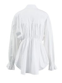 Women's Striped Denim Spliced Blouse – Elegant Lapel Long Sleeve Shirt 2026