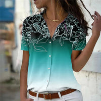 Women's Floral Gradient Tie-Dye Blouse – 3D Flower Short Sleeve Summer Top