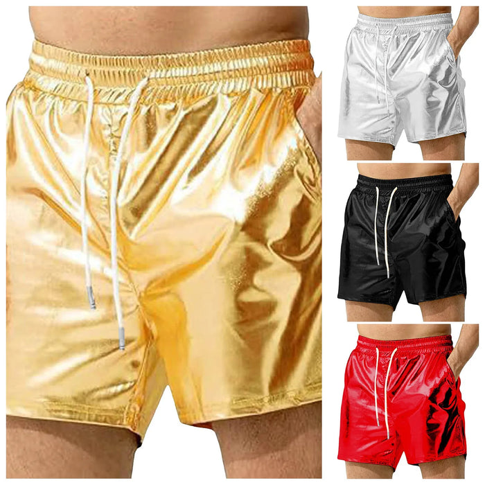 Men's Metallic Shiny Beach Shorts – Sparkly Elastic Waist Summer Hot Pants