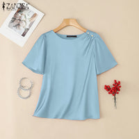 Women's Satin Office Blouse – Elegant Short Sleeve O-Neck Work Top 2025