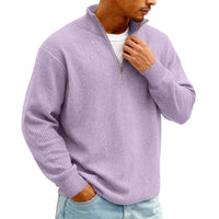 Men's Waffle Long Sleeve Polo T-Shirt – Casual Loose Fit Zipper Collar Sweatshirt