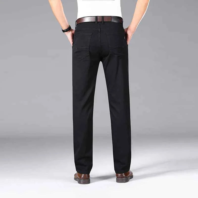 Men's Black Stretch Straight Jeans – Thin Breathable Business Casual Pants