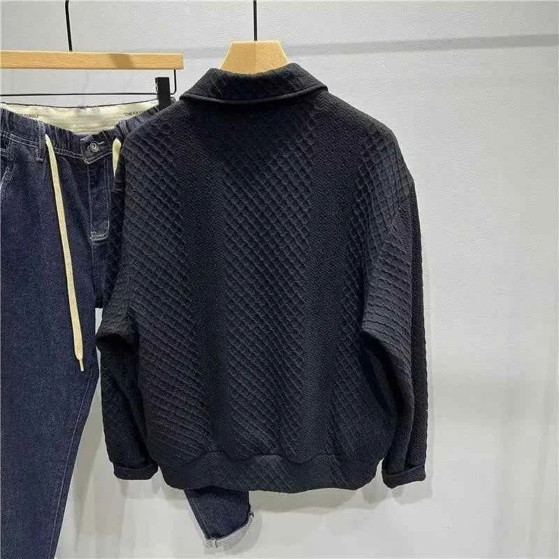 Men's Loose Knitted Polo Sweatshirt – Long Sleeve Early Autumn Casual Pullover