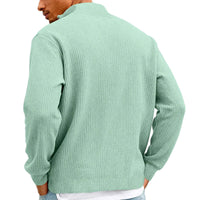 Men's Waffle Long Sleeve Polo T-Shirt – Casual Loose Fit Zipper Collar Sweatshirt