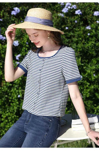 I BELIEVE YOU Women's Striped Slim Knit Top – Casual Retro Summer Round Neck Tee