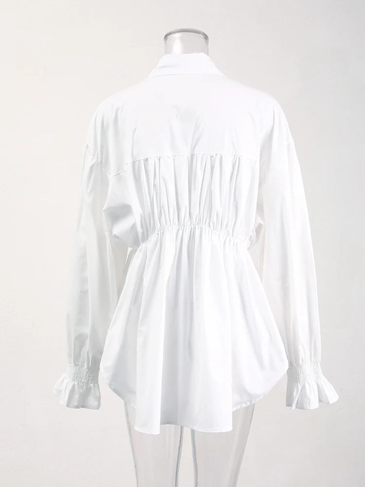 Women's Striped Denim Spliced Blouse – Elegant Lapel Long Sleeve Shirt 2026