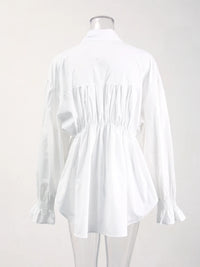 Women's Striped Denim Spliced Blouse – Elegant Lapel Long Sleeve Shirt 2026