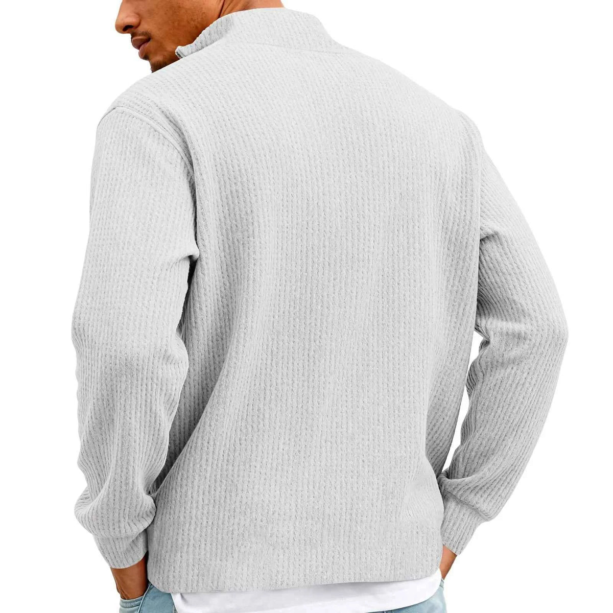 Men's Waffle Long Sleeve Polo T-Shirt – Casual Loose Fit Zipper Collar Sweatshirt