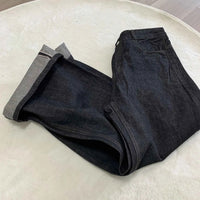 Men's Black Red Selvedge Jeans – Raw Denim Wide Leg Micro Flare Pants