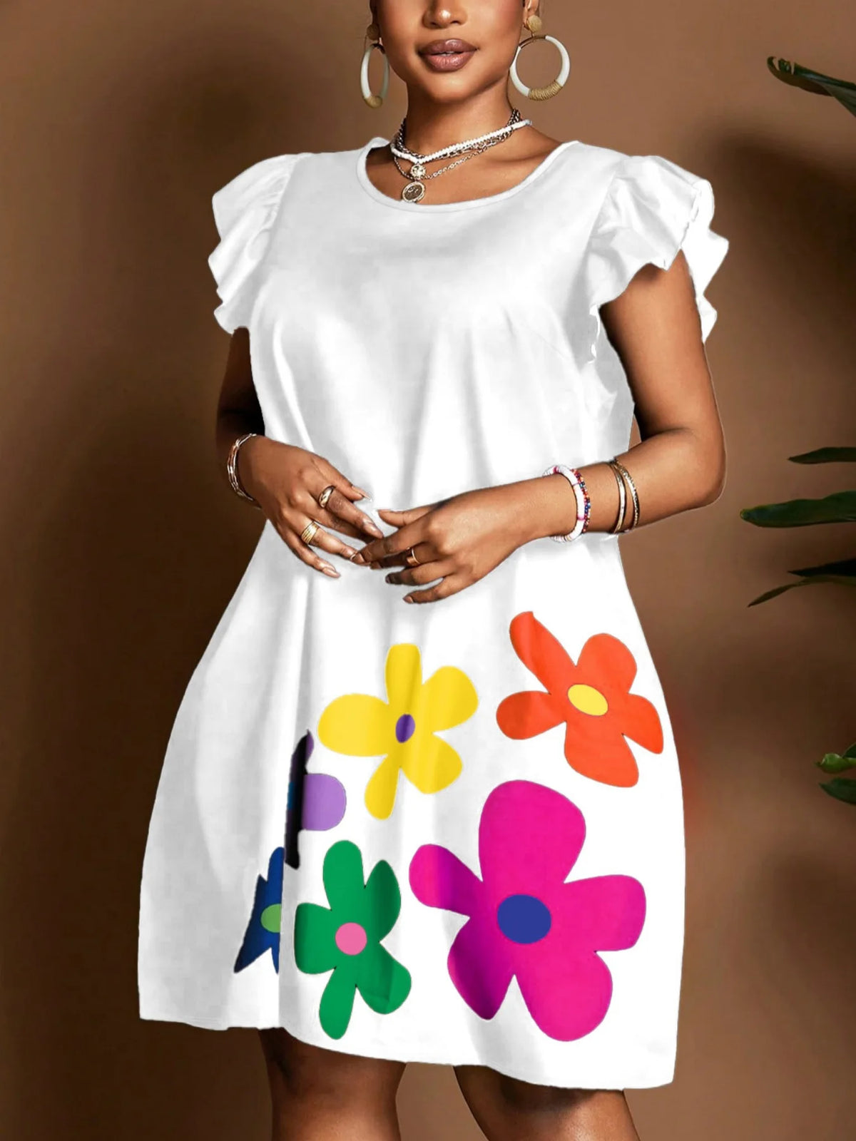 Women's Plus Size Floral Casual Dress – Round Neck Everyday Fashion Dress