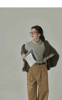 Women's Striped Long Sleeve Turtleneck T-Shirt – Cozy Elegant Korean Style Casual Spring T-Shirt