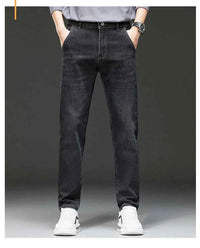 Men's Belted Straight Stretch Jeans – Korean Fashion Casual Denim Pants