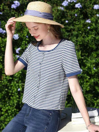 I BELIEVE YOU Women's Striped Slim Knit Top – Casual Retro Summer Round Neck Tee