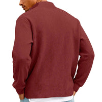 Men's Waffle Long Sleeve Polo T-Shirt – Casual Loose Fit Zipper Collar Sweatshirt