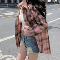 Women's Plaid Button Down Shirt Jacket– Long Sleeve Casual Check Top