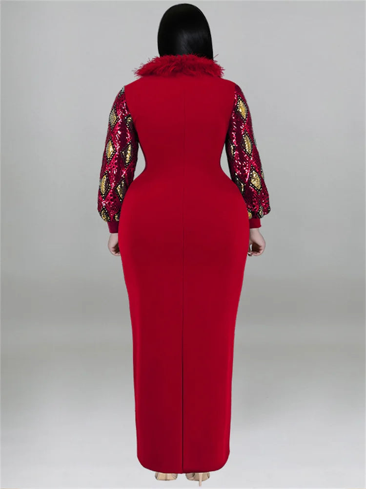 Women's Plus Size Vintage Maxi Dress – Elegant Long Sleeve Streetwear Dress