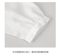 Women's Linen V-Neck Shirt – Premium White Retro Three-Quarter Sleeve Top