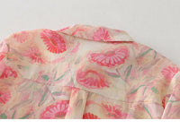 Women's Floral Cotton Linen Shirt – French Artistic Print Long Sleeve Blouse