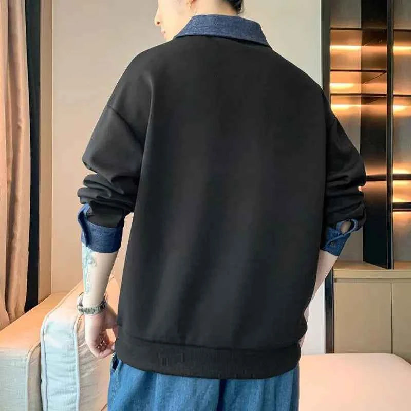 Men's Two Piece Lapel Sweatshirt Set – Loose Fit Casual Long Sleeve Top