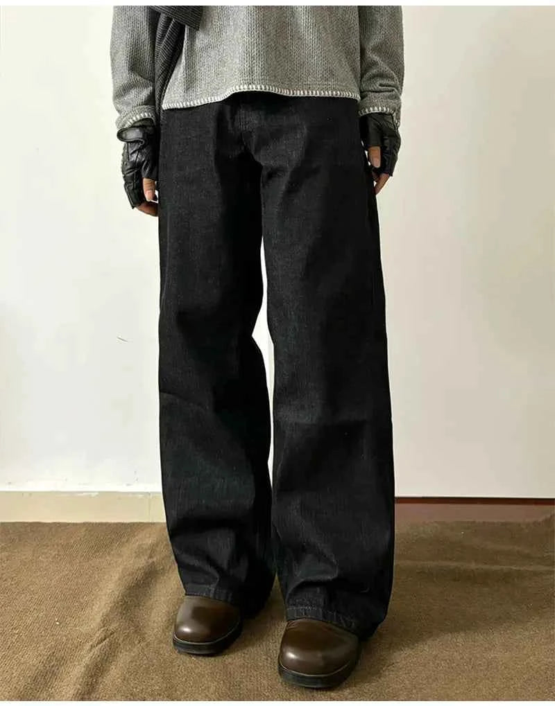 Men's Black Red Selvedge Jeans – Raw Denim Wide Leg Micro Flare Pants