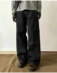 Men's Black Red Selvedge Jeans – Raw Denim Wide Leg Micro Flare Pants