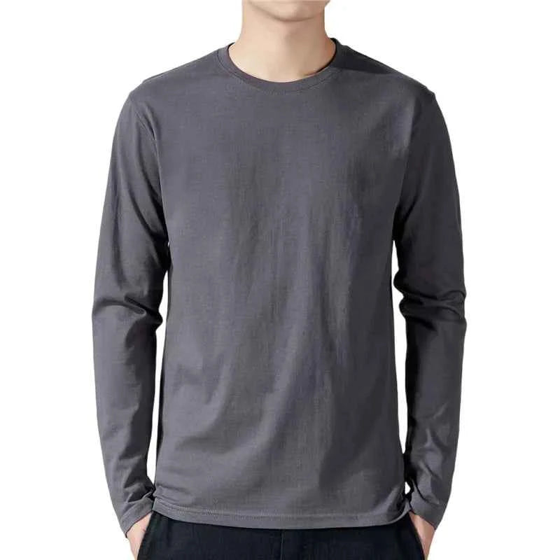 Men's Cotton Long Sleeve T-Shirt – Solid Color Full Sleeve Undershirt for Spring & Autumn Casual Wear