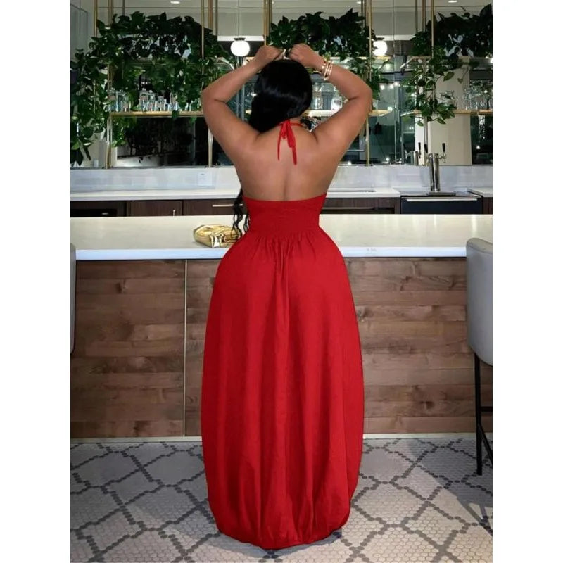 Women's Plus Size Halter Maxi Dress – Summer Beach Party Dress