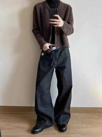 Men's Black Red Selvedge Jeans – Raw Denim Wide Leg Micro Flare Pants